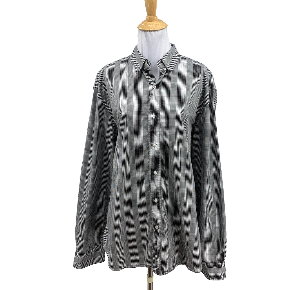 Frank & Eileen Shirt Womens 2XL XXL White Black Finbar Woven Gingham Long Sleeve